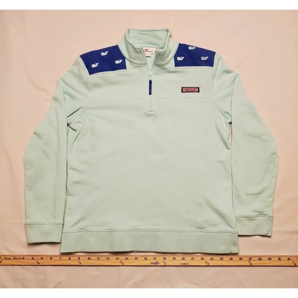 Vineyard Vines Womens Medium Mint Green Whale Shoulders 3/4 Zip Sweatshirt - Picture 1 of 6
